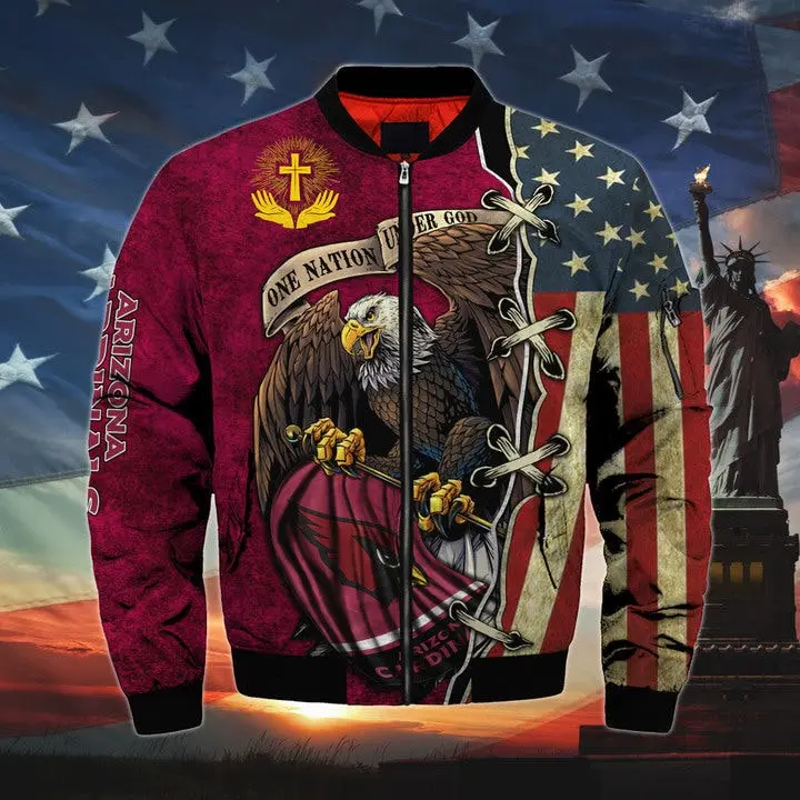 mens one nation under god arizona cardinals bomber jackets fsmue