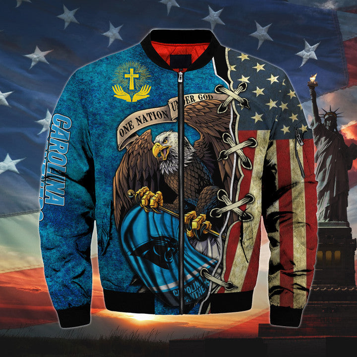mens one nation under god carolina panthers bomber jackets aczlo