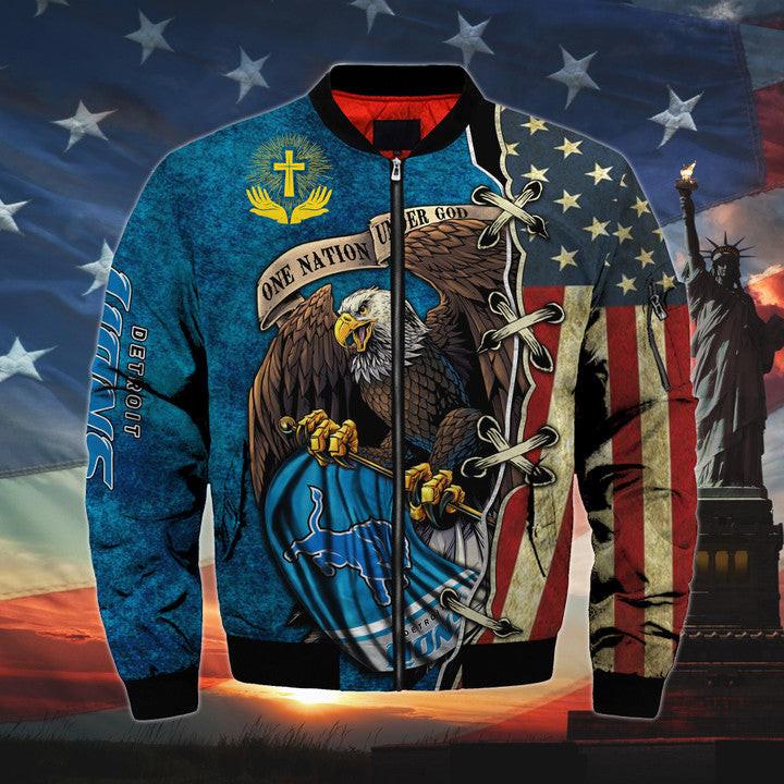 mens one nation under god detroit lions bomber jackets b63xy