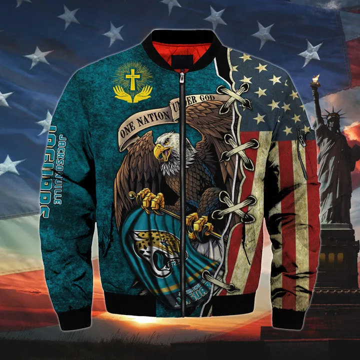 mens one nation under god jacksonville jaguars bomber jackets kugc6