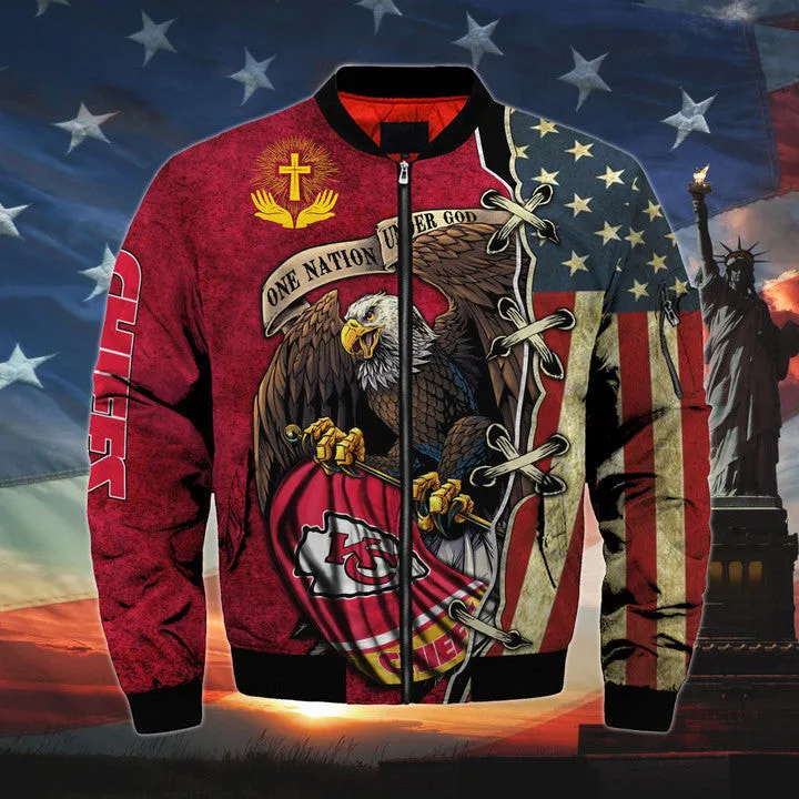 mens one nation under god kansas city chiefs bomber jackets q9ybn