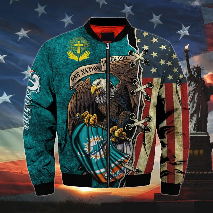 mens one nation under god miami dolphins bomber jackets fkcli
