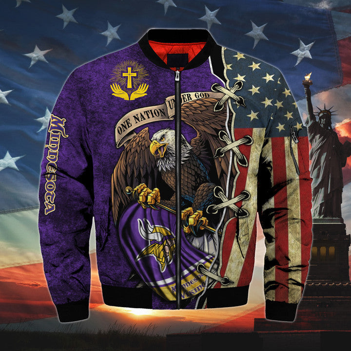 mens one nation under god minnesota vikings bomber jackets epd1u