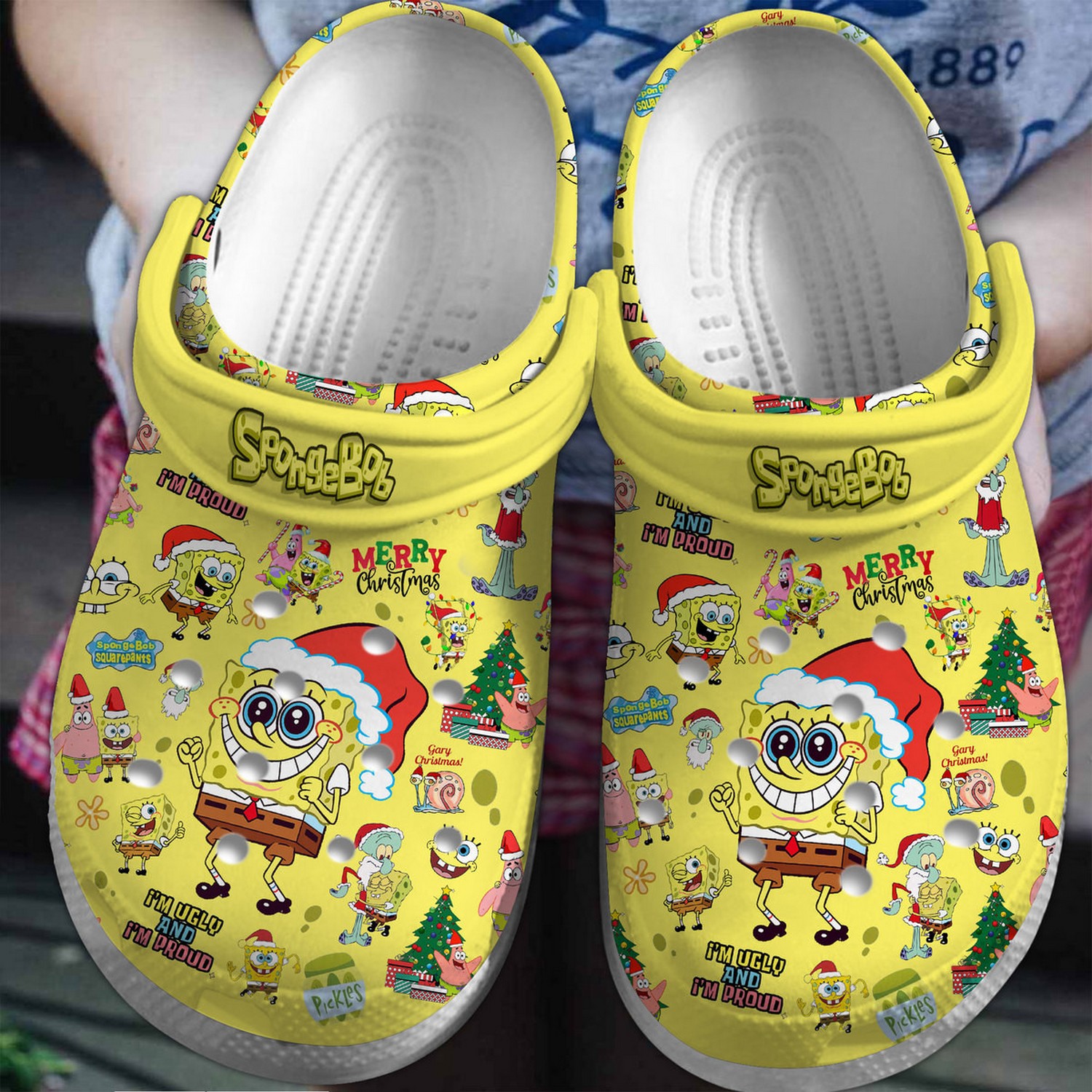 merry christmas spongebob and friends yellow clogs for kids and adults djuuw