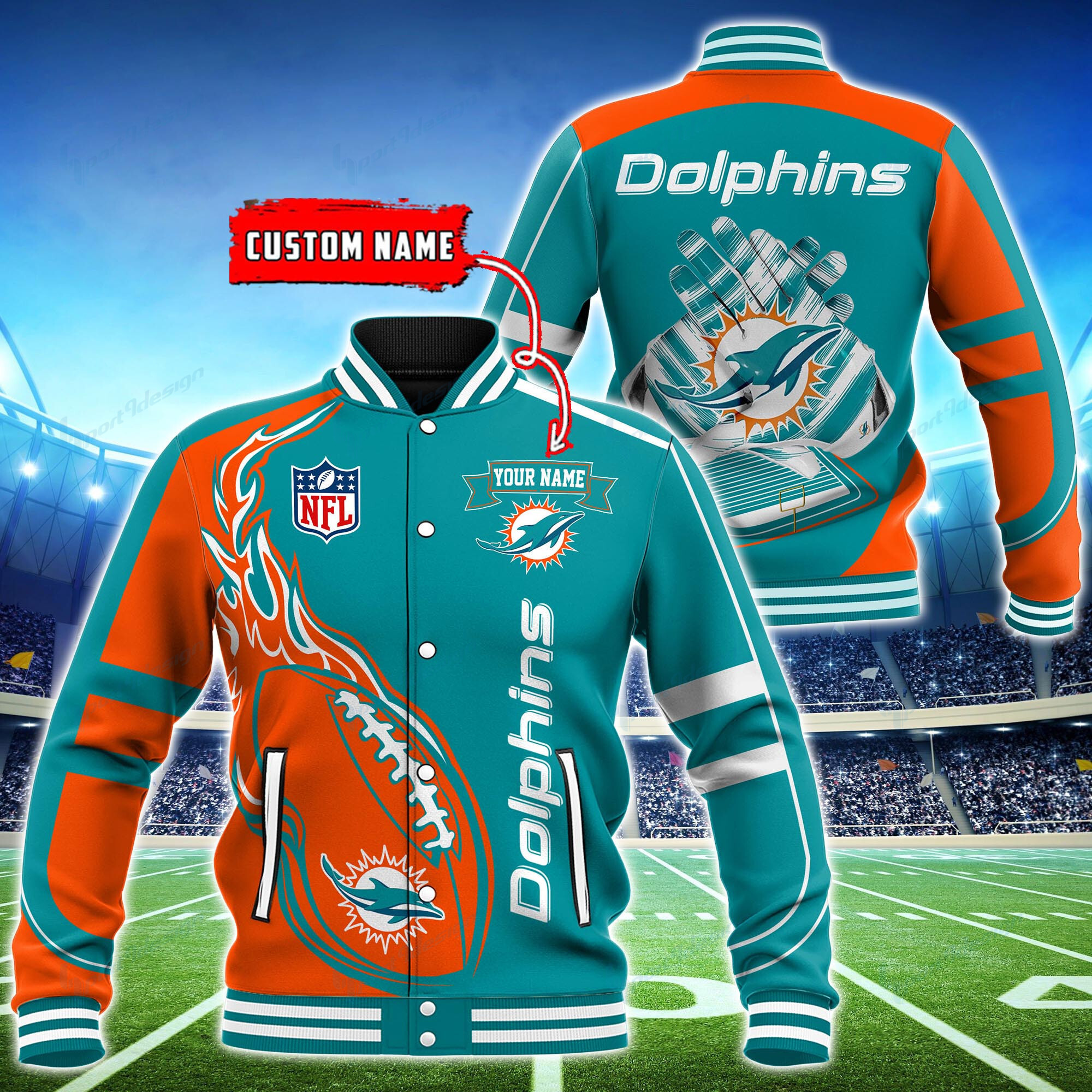 miami dolphins personalized baseball jacket bg17 f2ubu