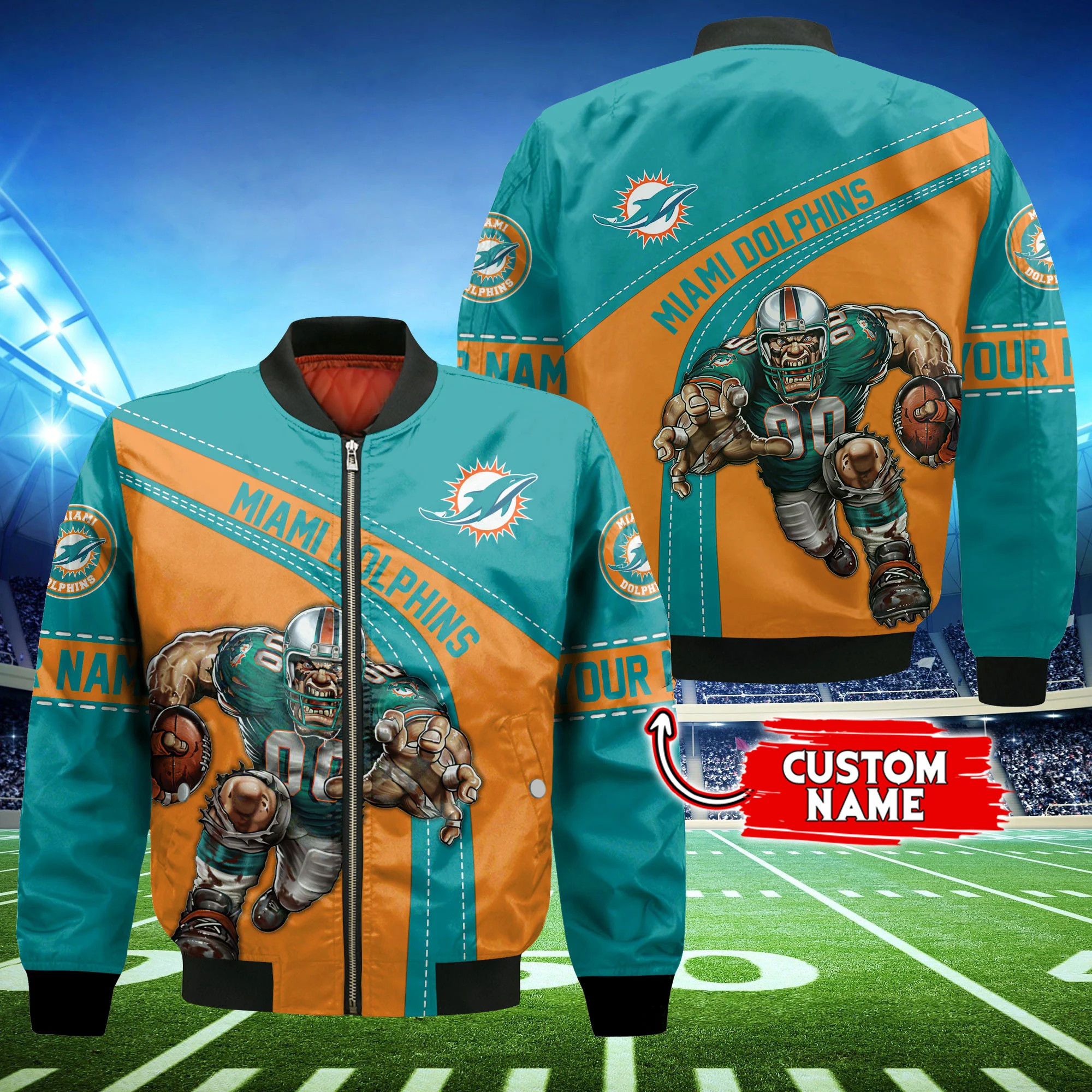 miami dolphins personalized thick bomber jacket cs127 izb6b