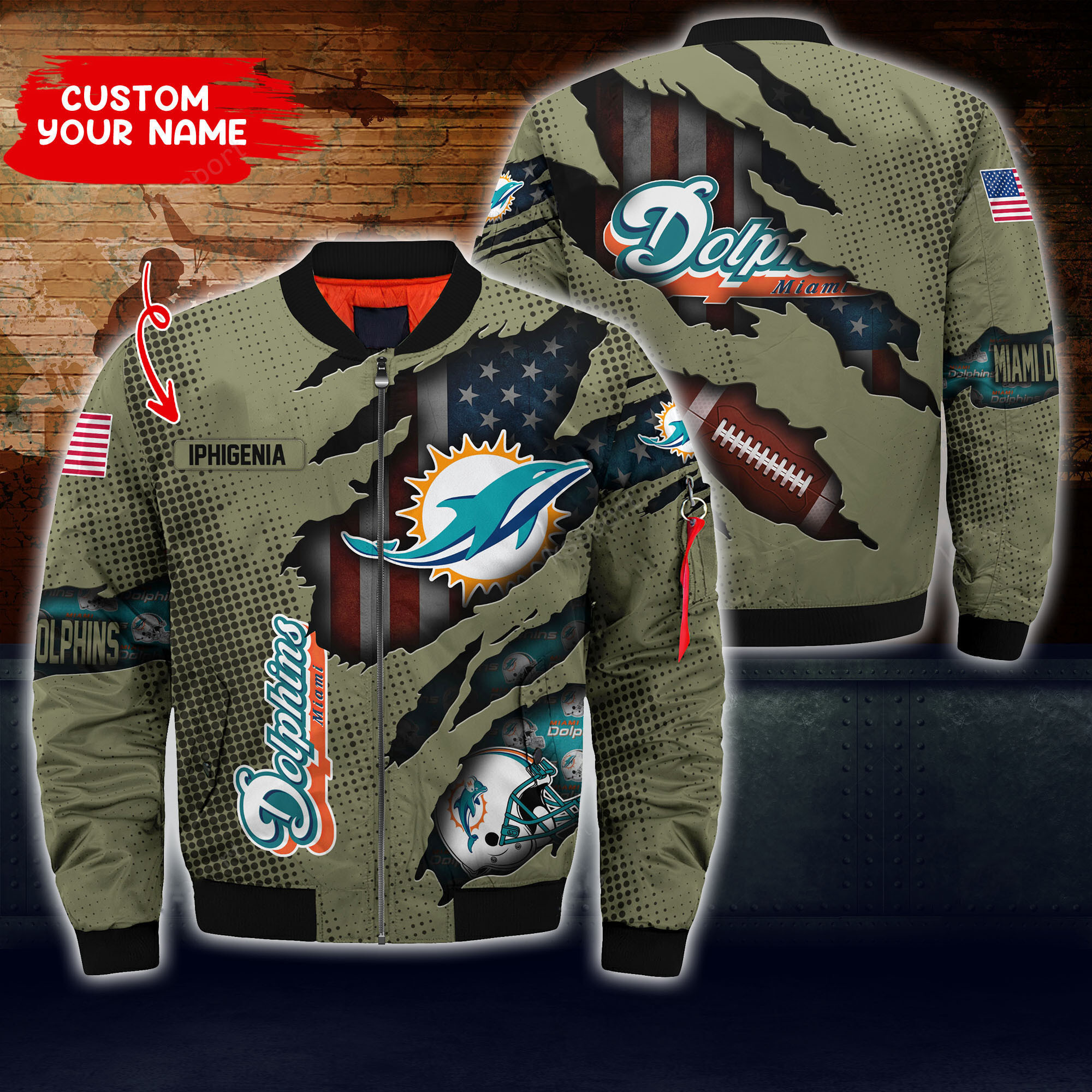miami dolphins personalized thick bomber jacket cs58 52bc0