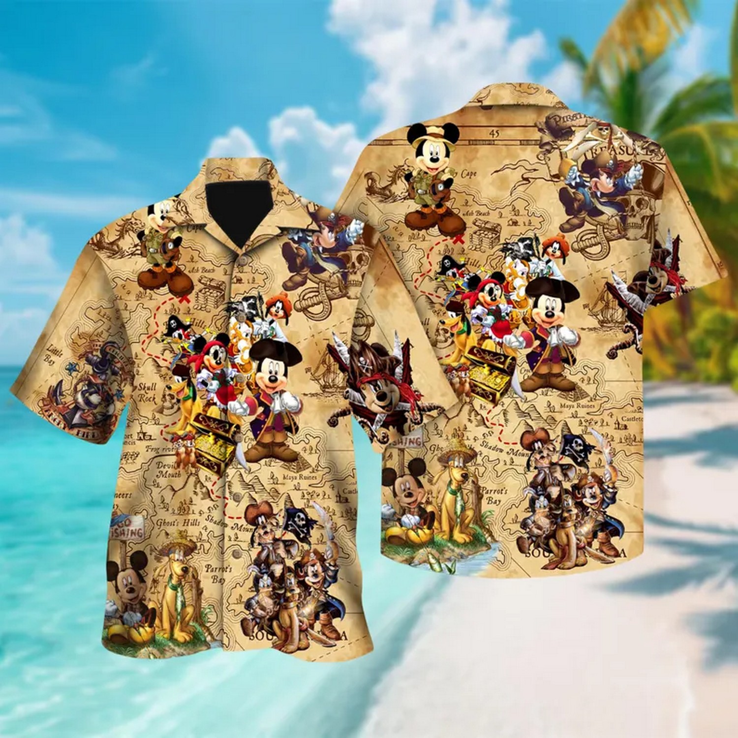 mickey and friends pirates of the caribbean hawaiian shirt mb249