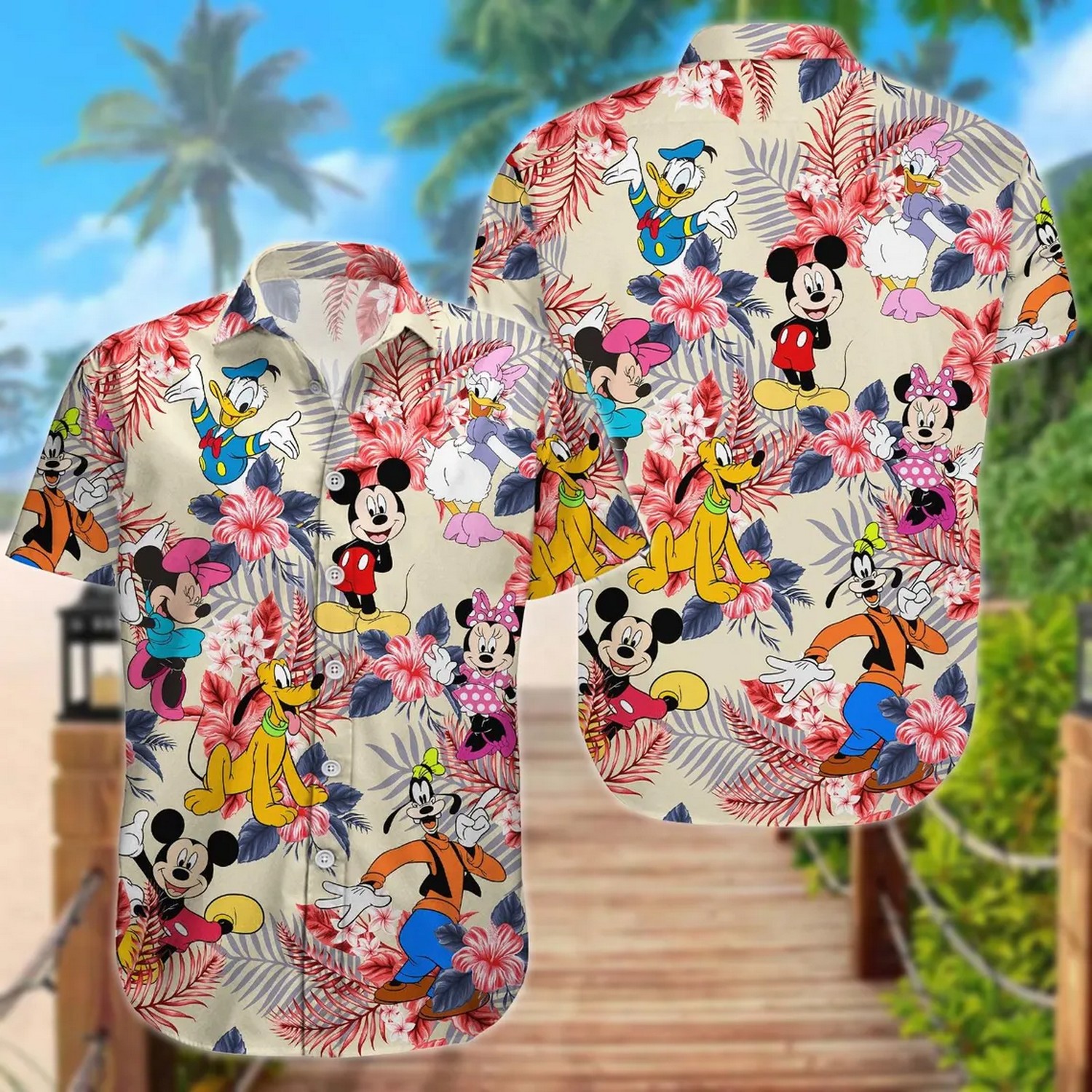 mickey and friends tropical floral hawaii shirt hwuvj