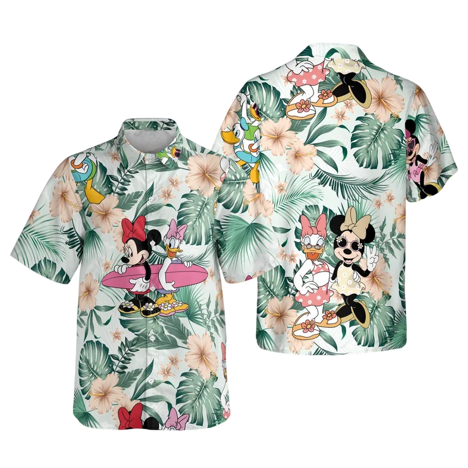 mickey minnie and donald daisy tropical hawaiian shirt e4khz