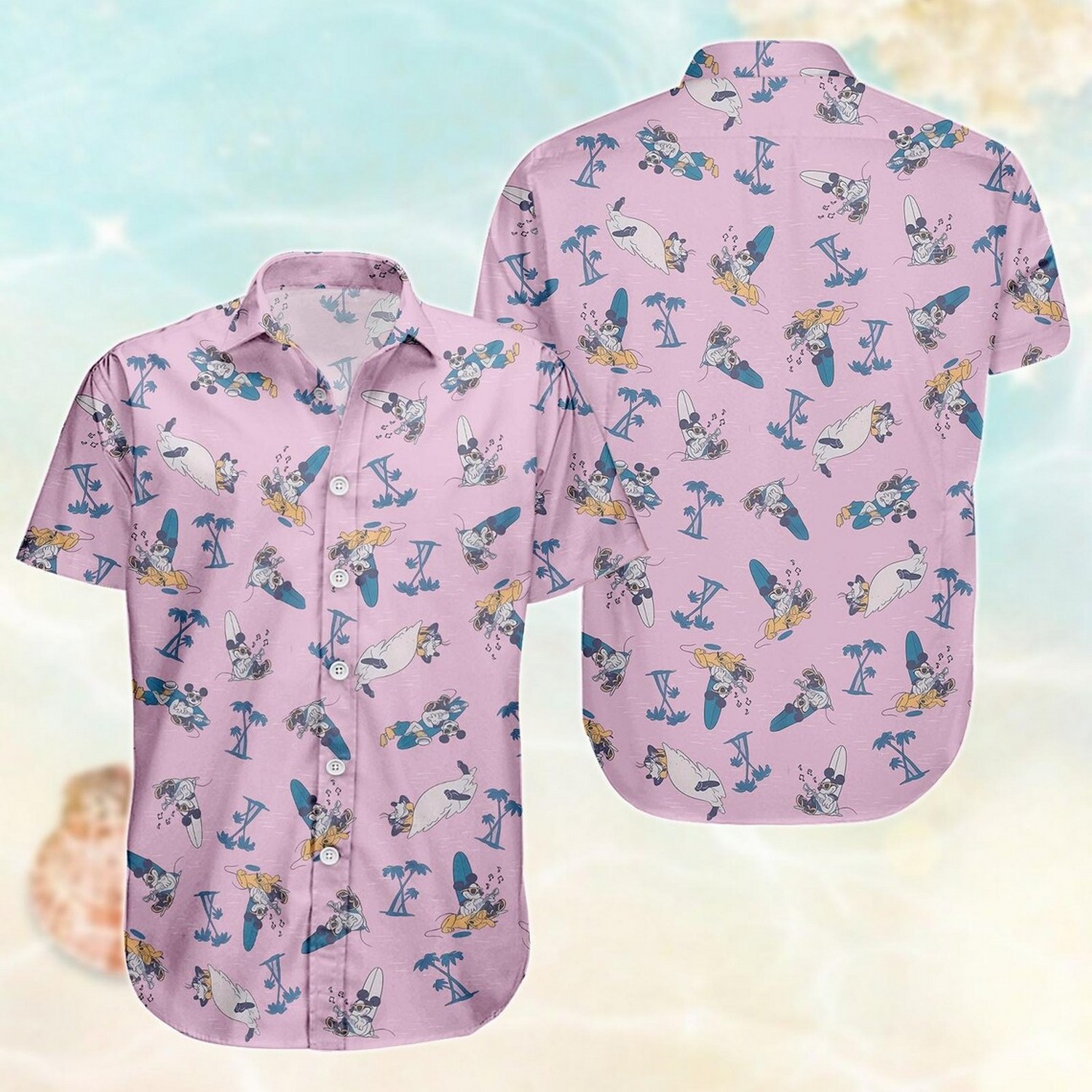 mickey mouse surfing pink hawaiian shirt lt6ov