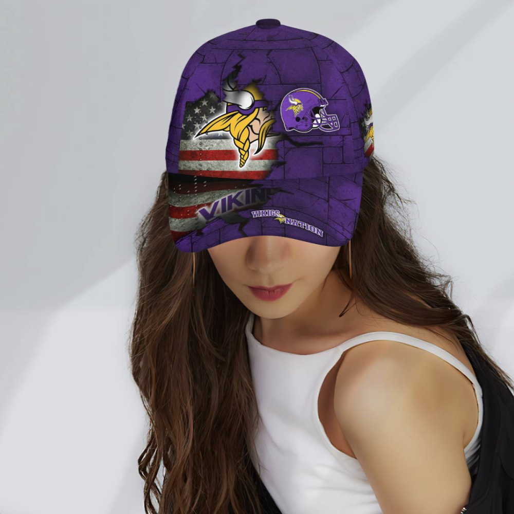 minnesota vikings american flag metal printed baseball classic cap men hat 3