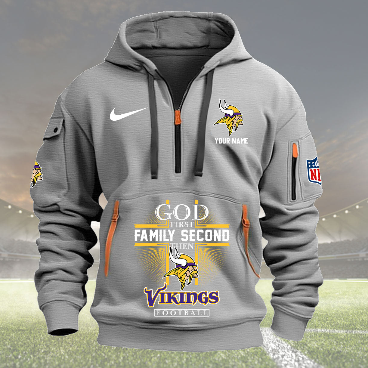 minnesota vikings personalized quarter zip hoodie nfl quarter zip hoodie custom hoodie nfl shirt nfl hoodie rtrlt