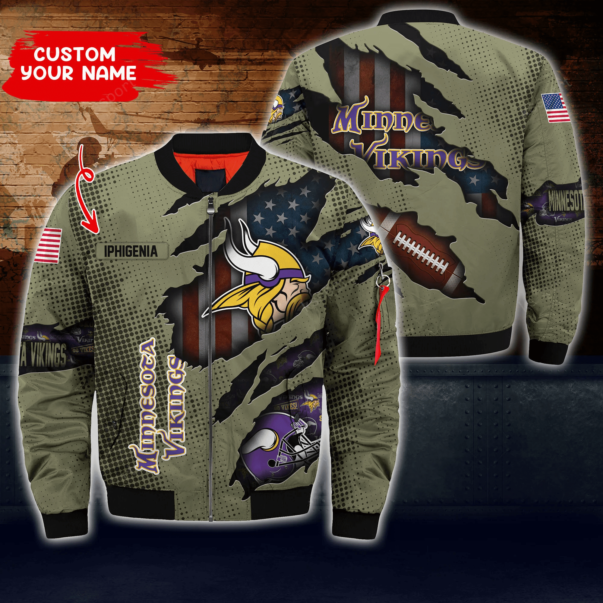 minnesota vikings personalized thick bomber jacket cs59 xrua2