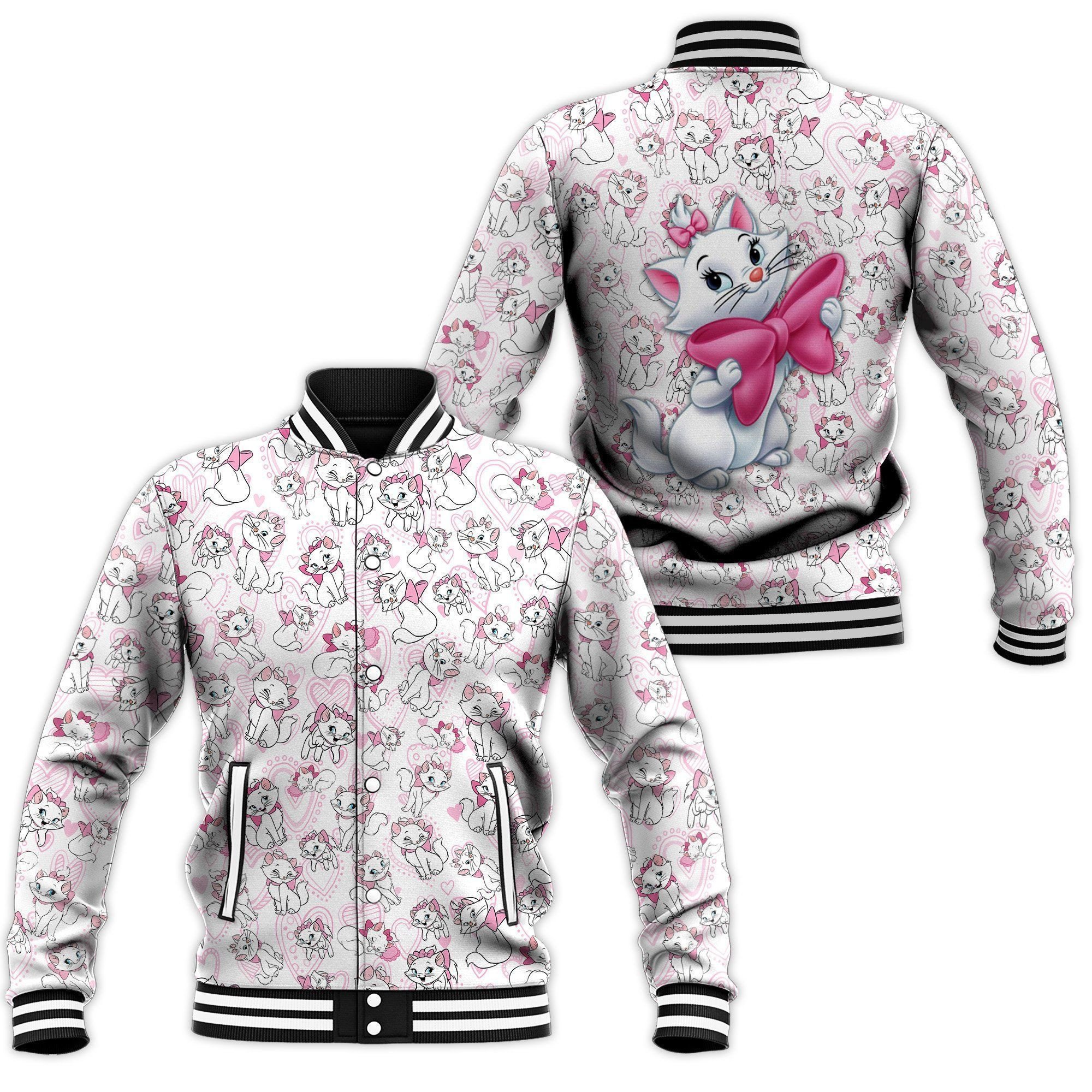 miss aristocat lovely pink pattern cartoon baseball jacket 72p6l
