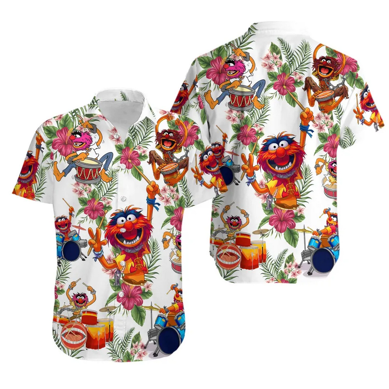 muppet playing drum tropical flower hawaiian shirt k3apr