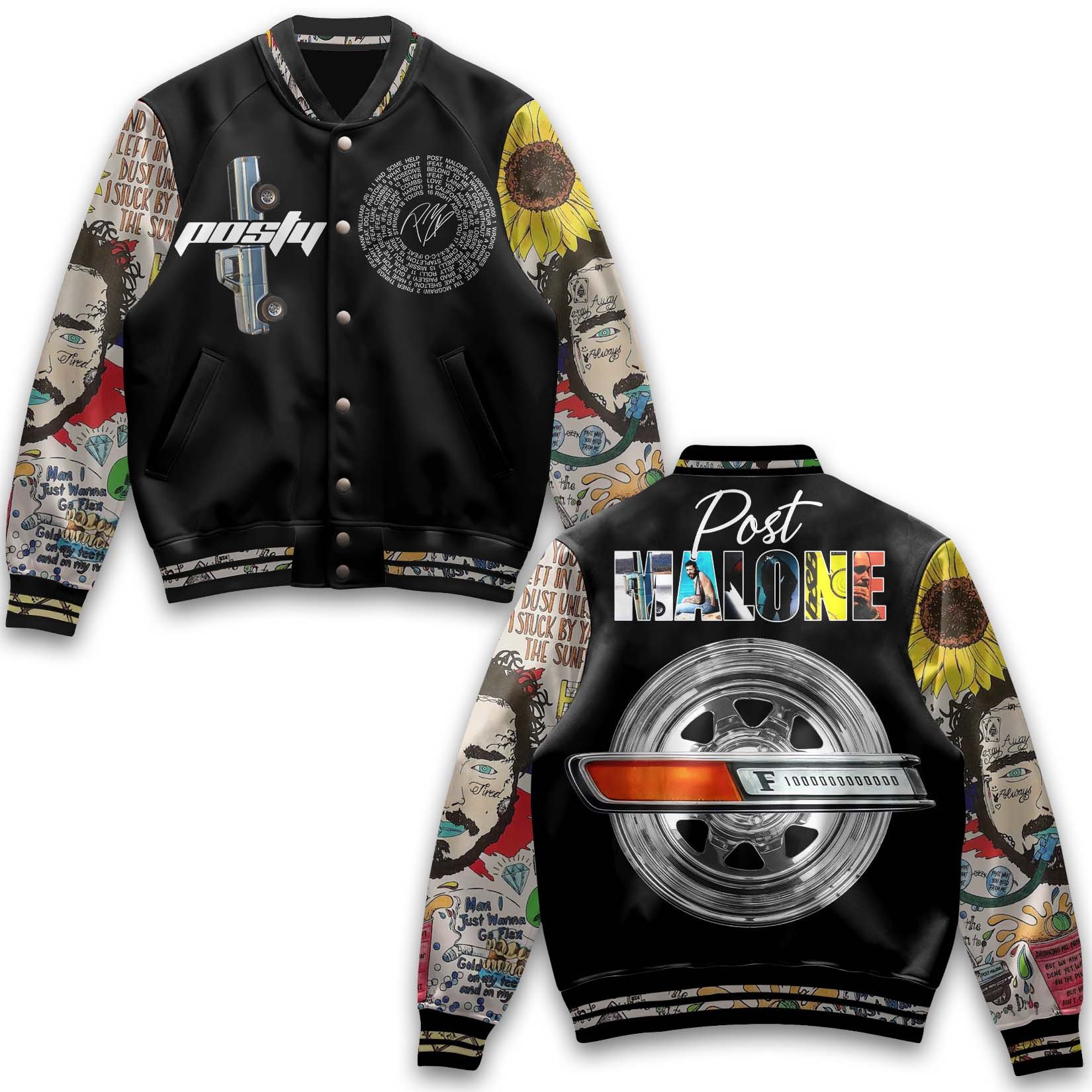 music fun creative design post malone black baseball jacket vas2q