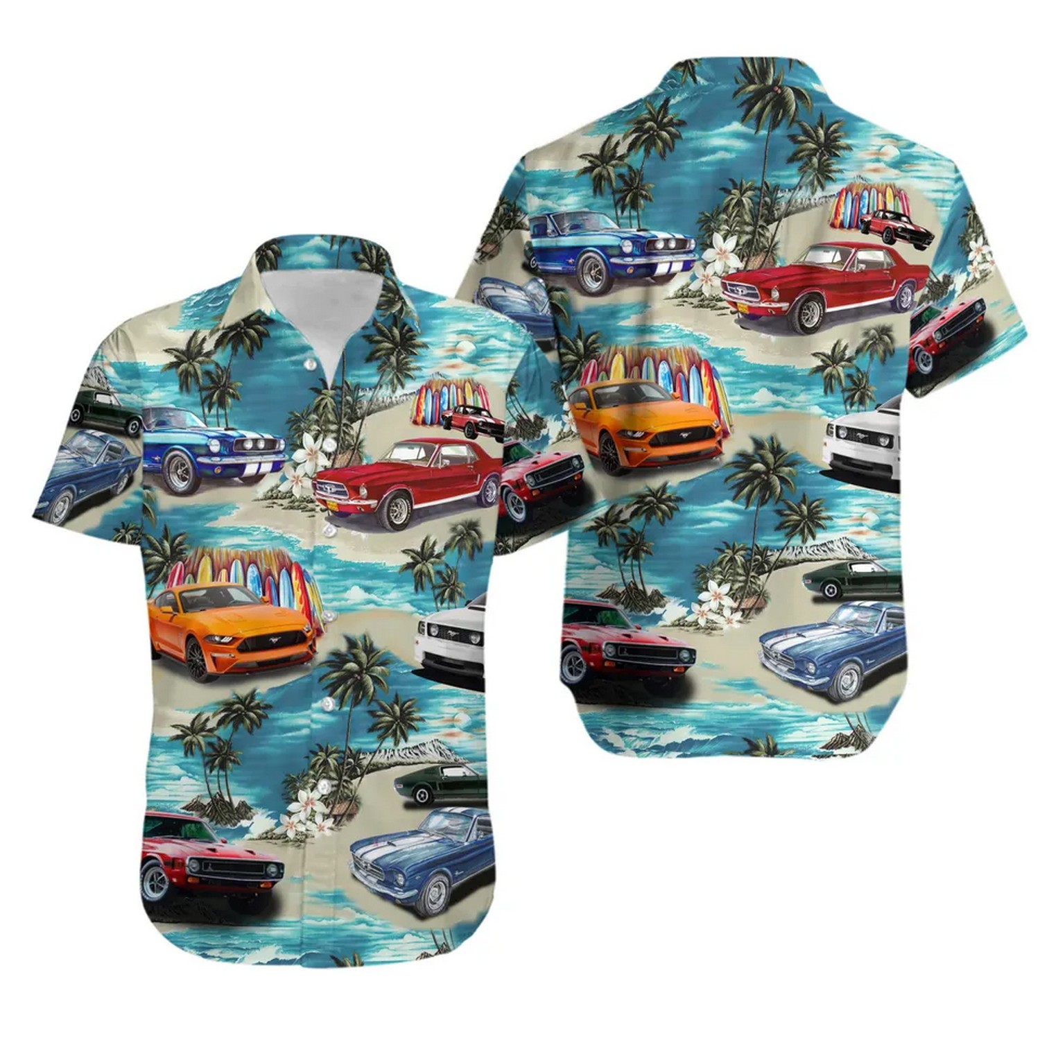 mustang car summer beach hawaiian shirt pzmte