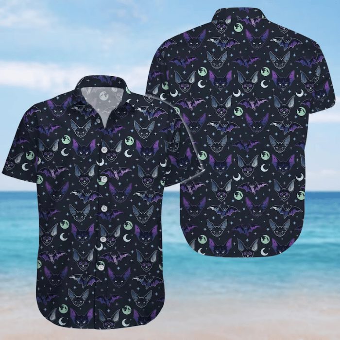 mystery dark spooky bat design for halloween night hawaiian shirt 3jsiu