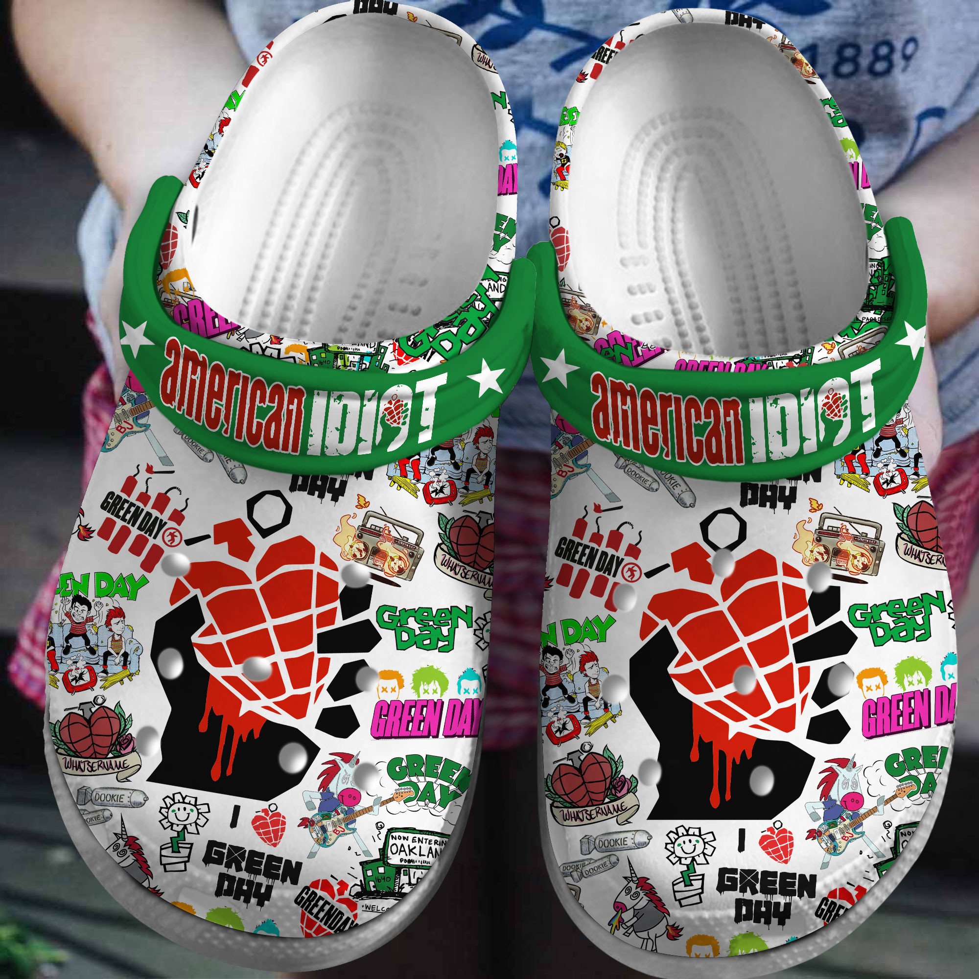 new design green day music band black clogs for kids 26 adults 12utn