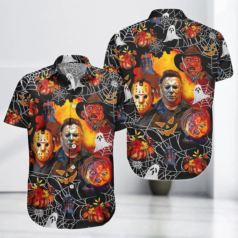 new design horror movie characters spooky halloween hawaiian shirt kpcmw