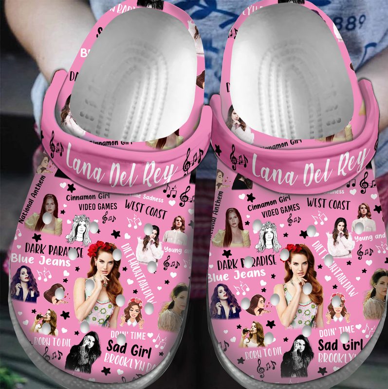 new design lana del rey music pink crocs perfect gift for fans heqdp