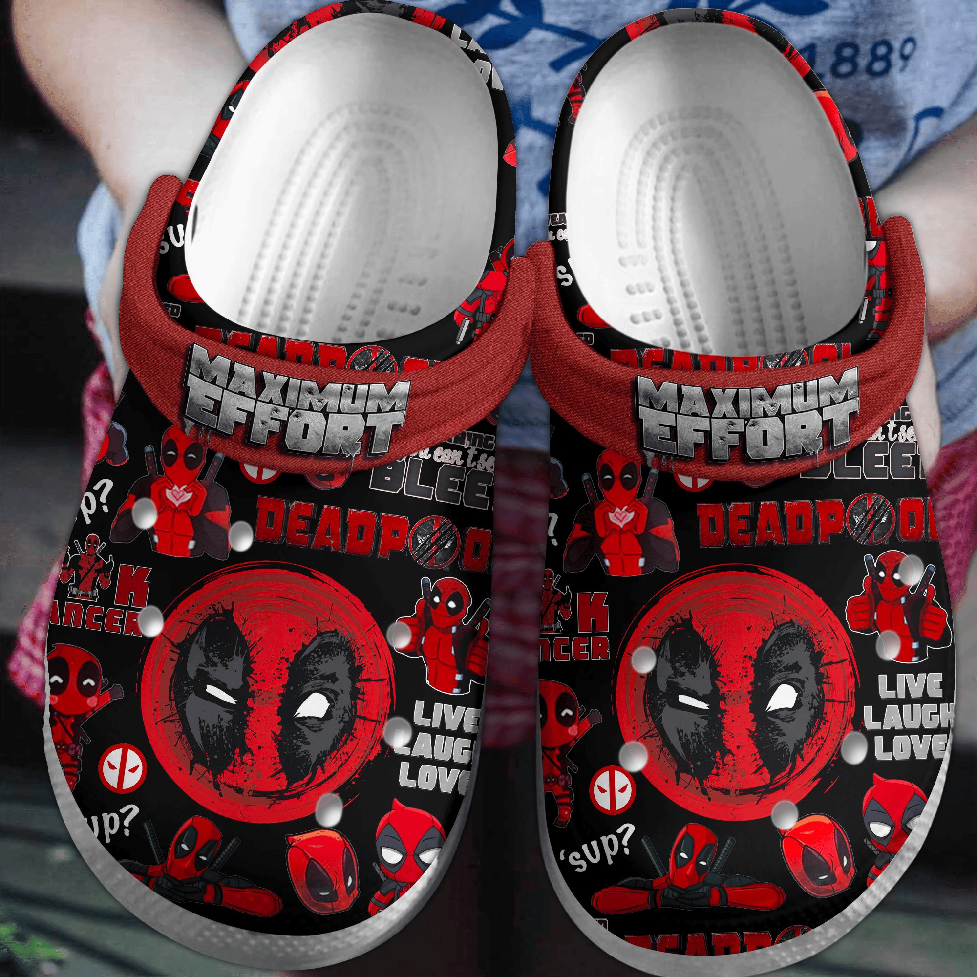 new design maximum effort deadpool black crocs okbmg