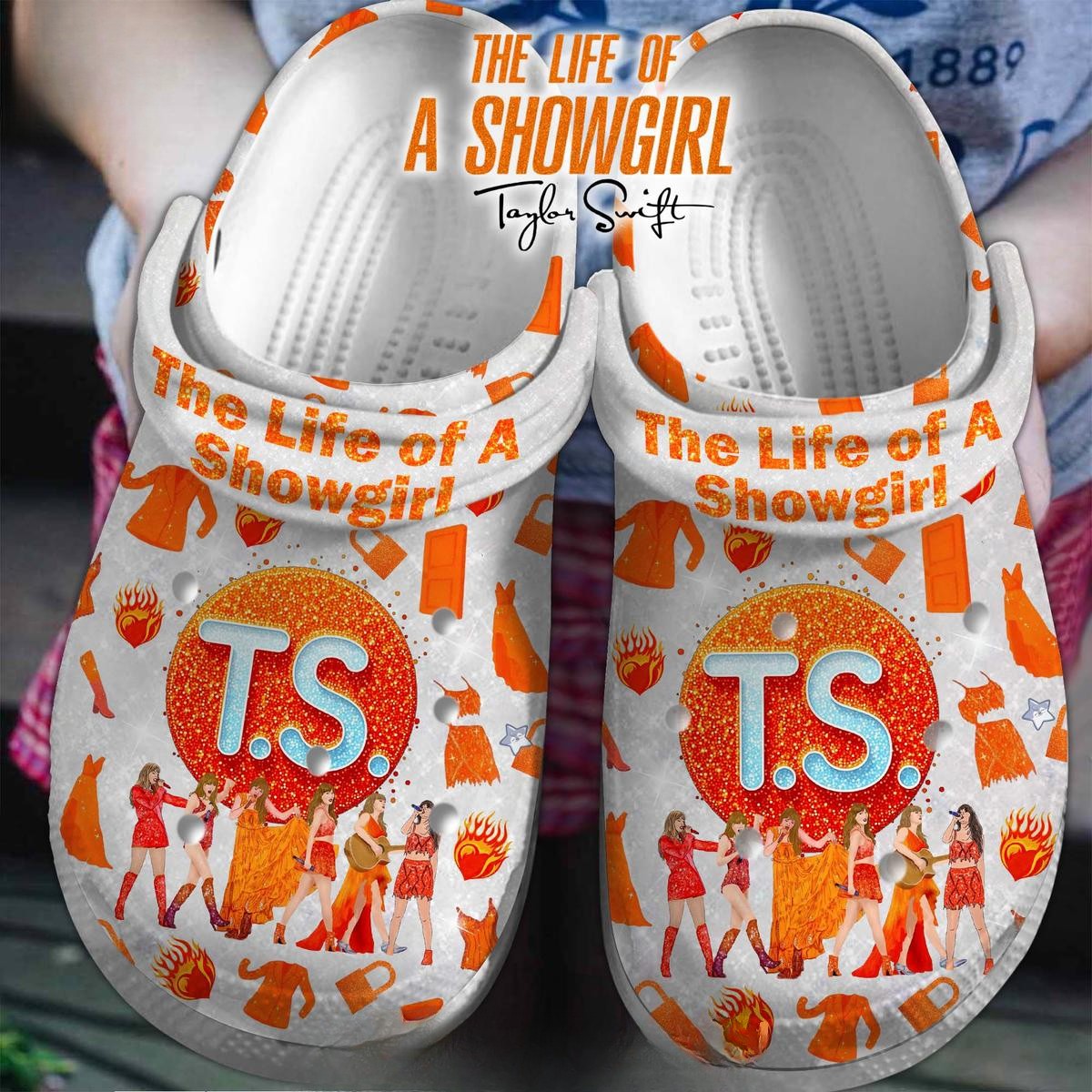 new design taylor swift the life of a show girl orange glitter clogs shoes ockd4