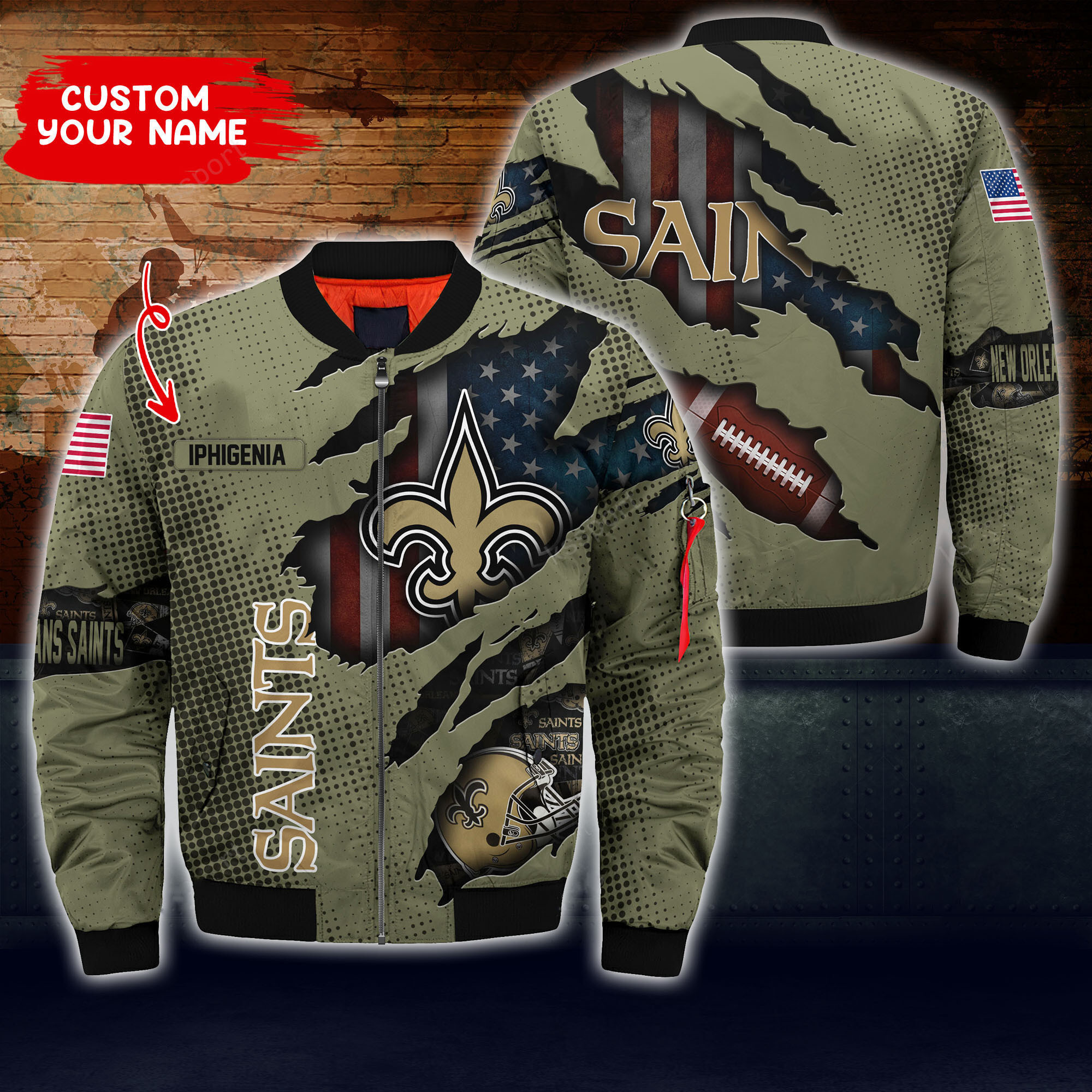 new orleans saints personalized thick bomber jacket cs60 3kk17