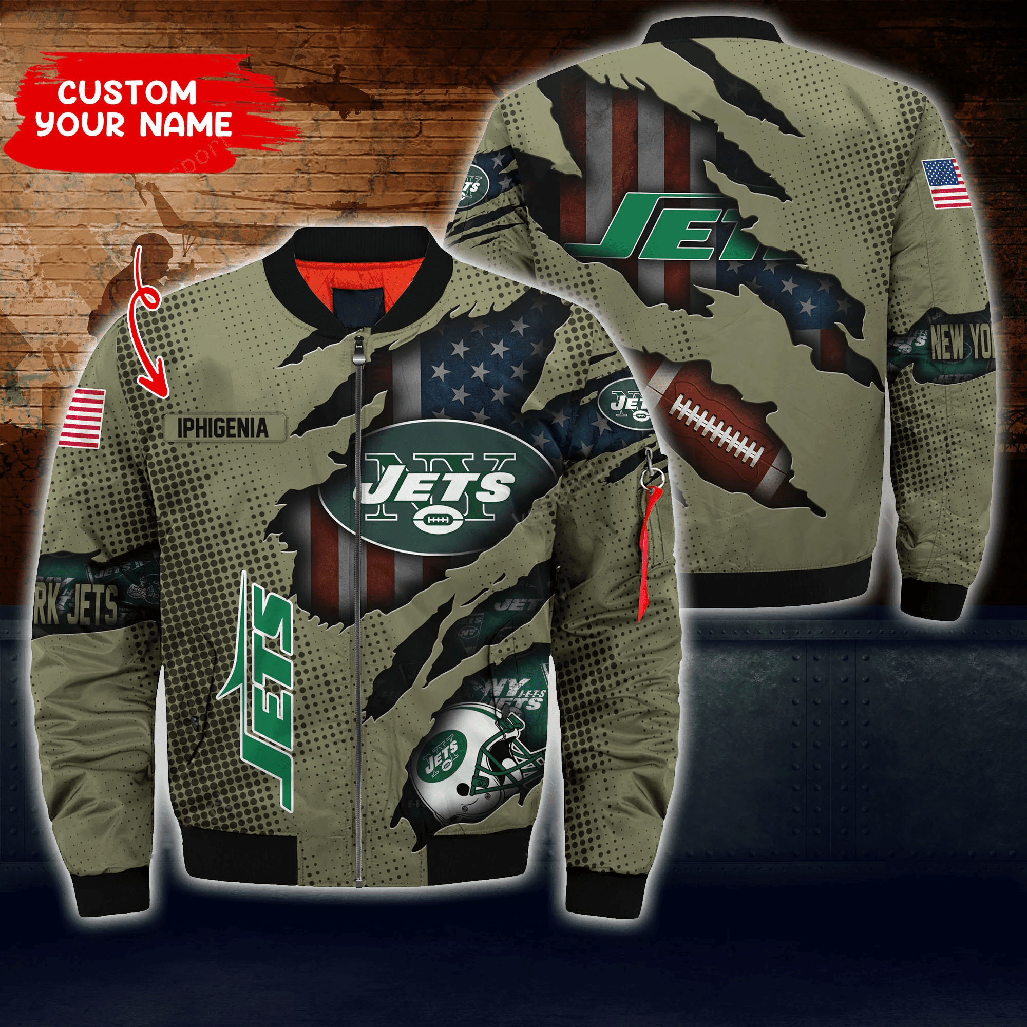 new york jets personalized thick bomber jacket cs62 rjzl2