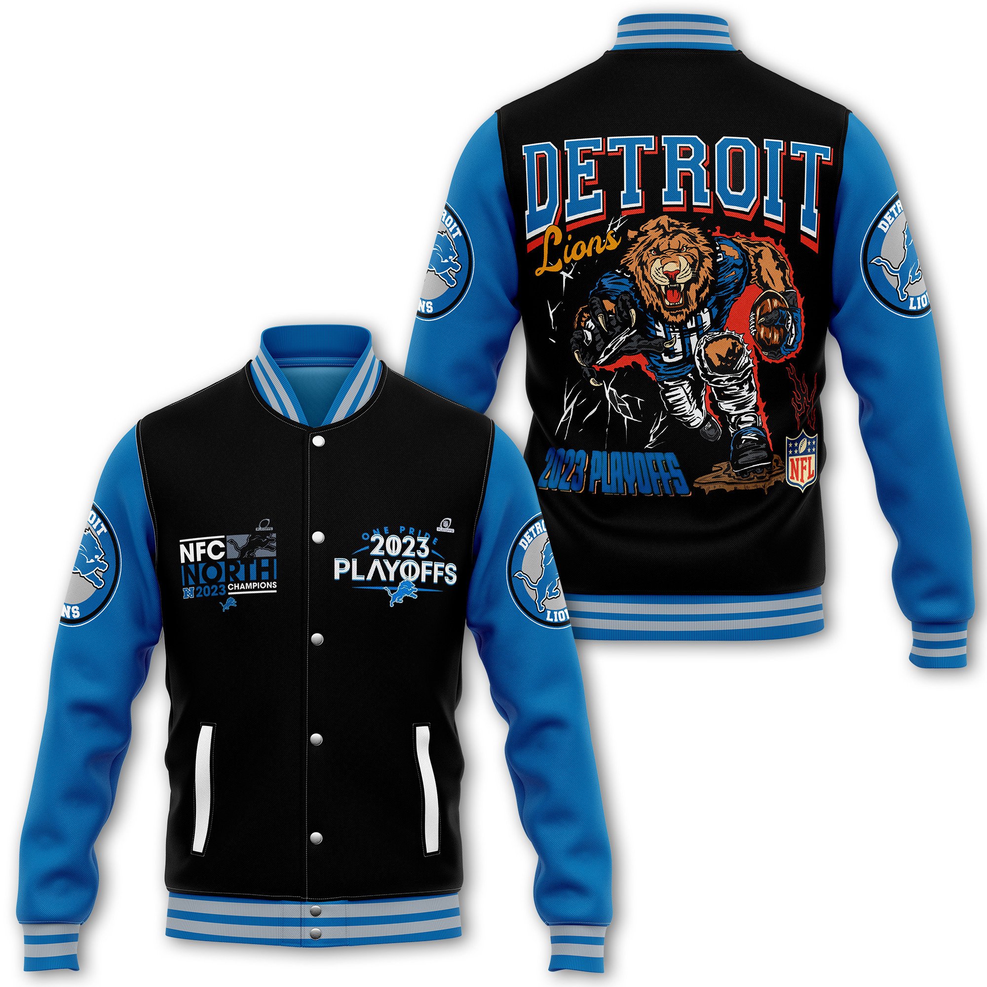 nfc north champions detroit lions nfl baseball jacket igiez