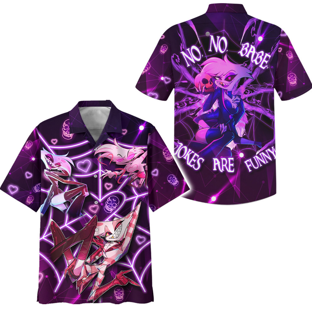 no no babe jokes are funny hazbin hotel cartoon hawaiian shirt agdlx