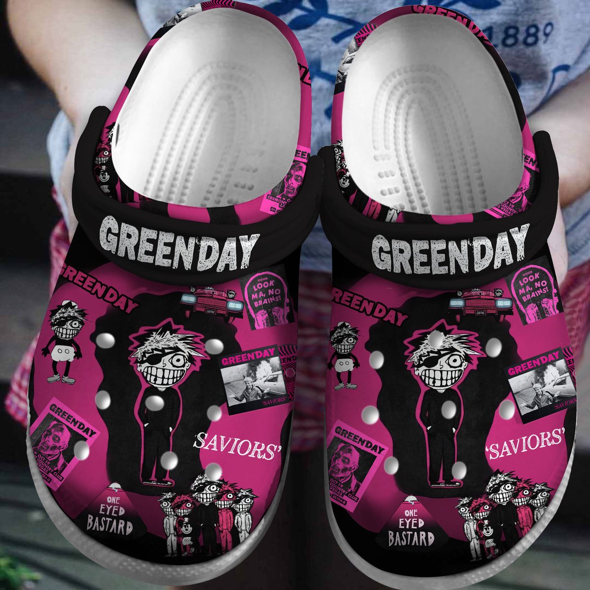 non slip and lightweight green day music band black clogs for kids 26 adults zl0x7