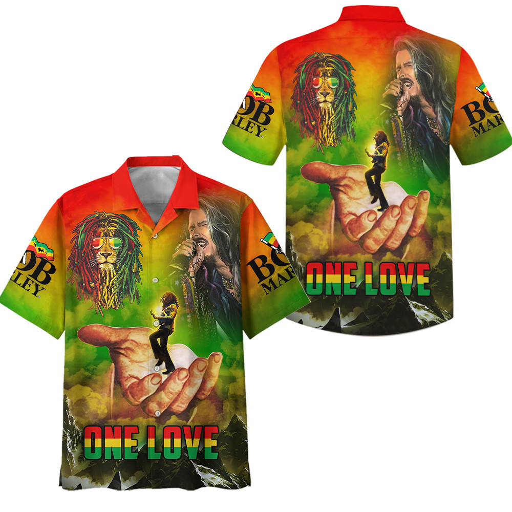 one love with bob marley music hawaiian shirt oussm
