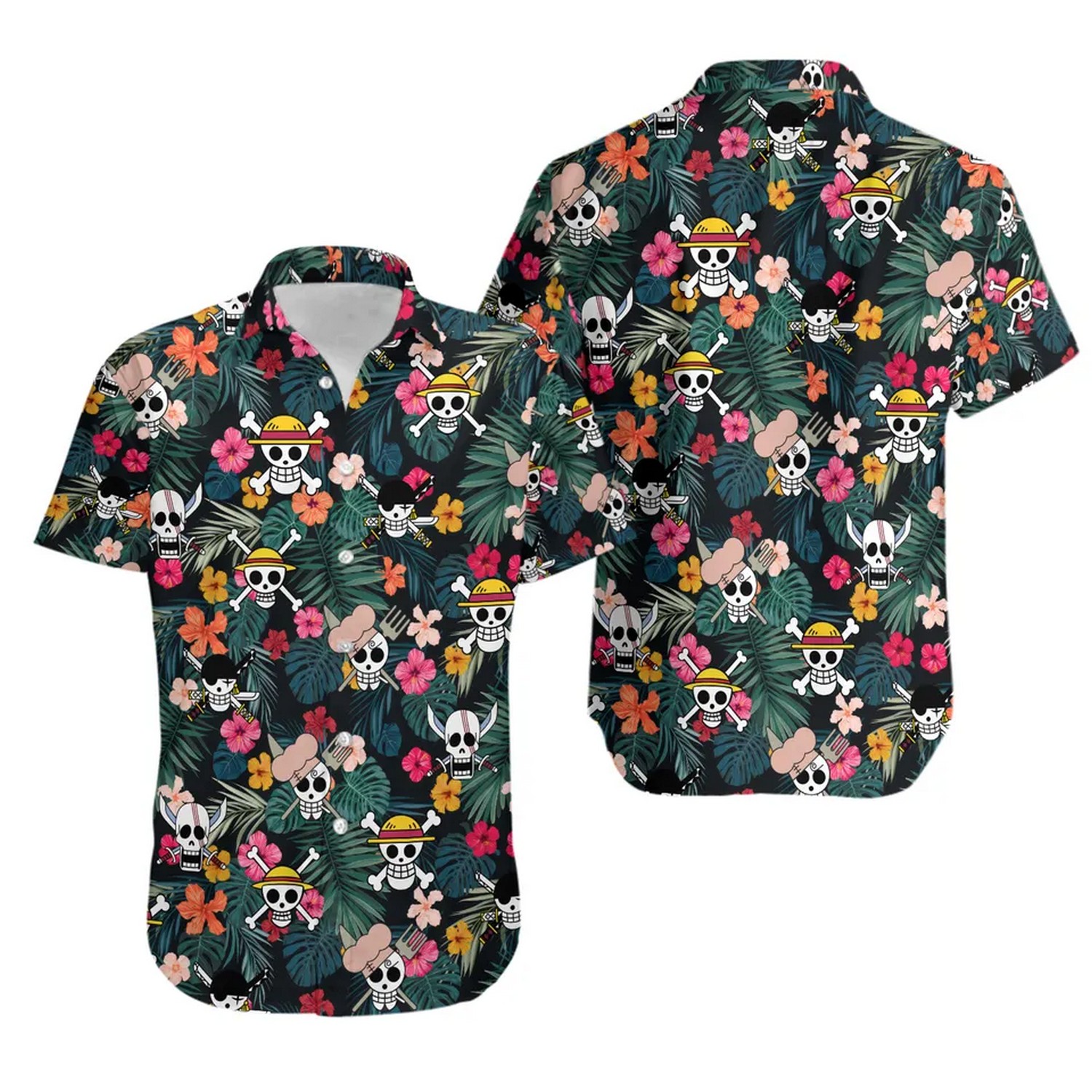 one piece tropical flower black hawaiian shirt mhjko