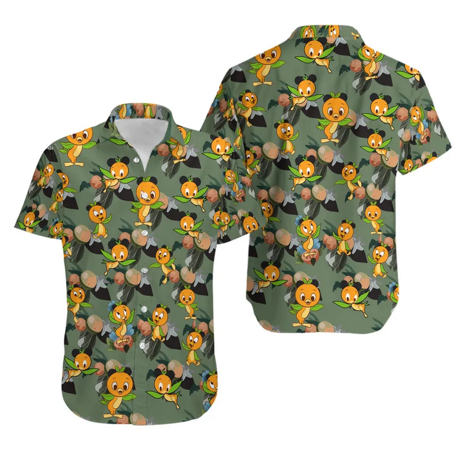 orange bird dark green hawaiian shirt 69vfd