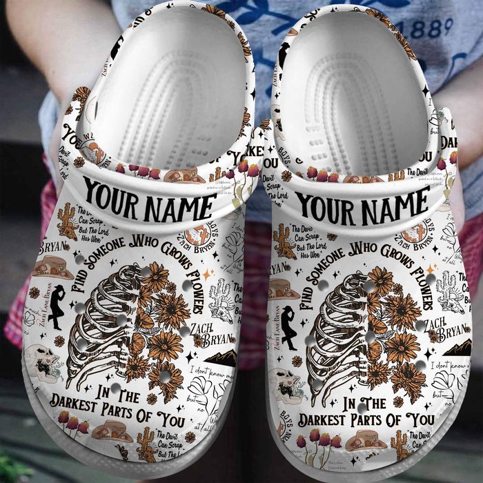 personalized clogs zach bryan finds someone grows flower in the darkest parts of you white clogs lems3