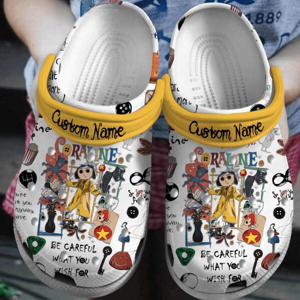 personalized coraline be careful what you wish for cartoon clogs shoes mowz6