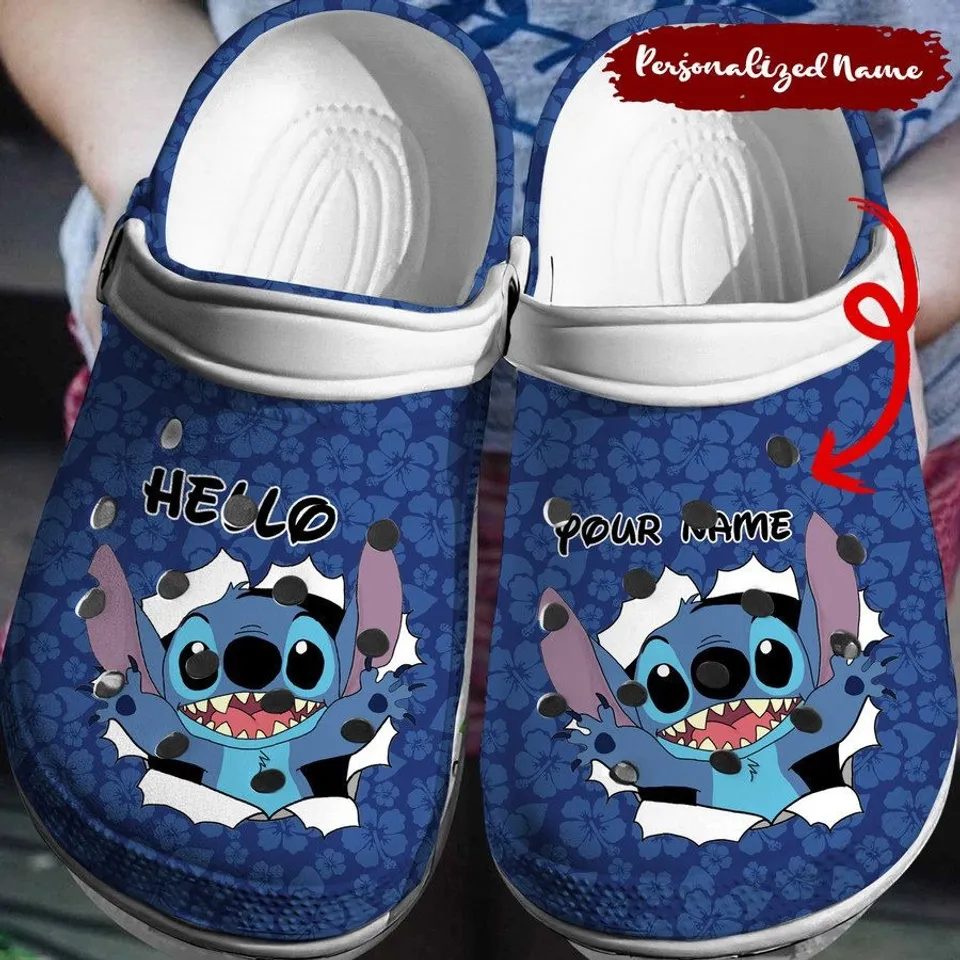 personalized funny stitch blue crocs for kids and adults irpro