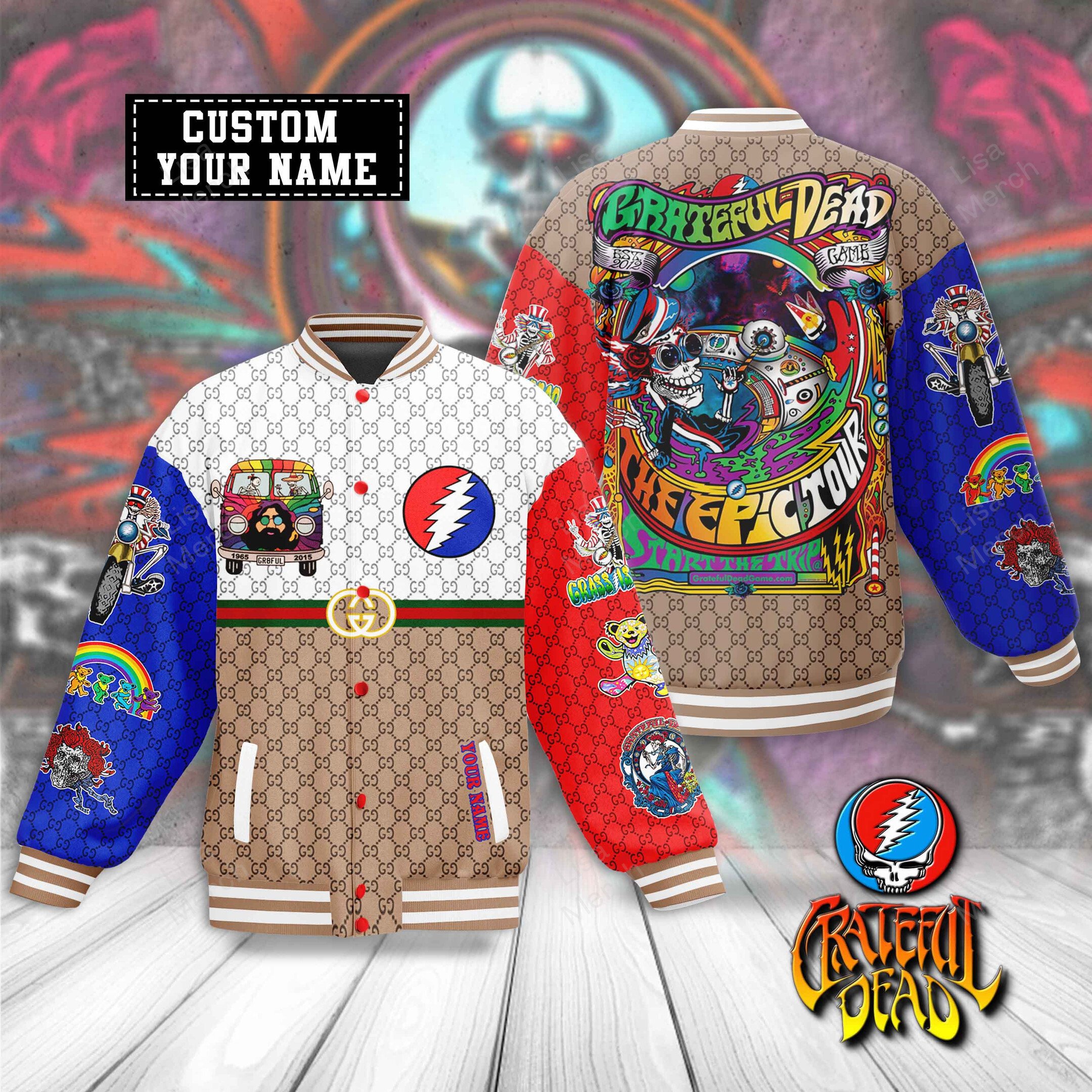 personalized grateful dead the epic tour start the trip baseball jacket oqbfr