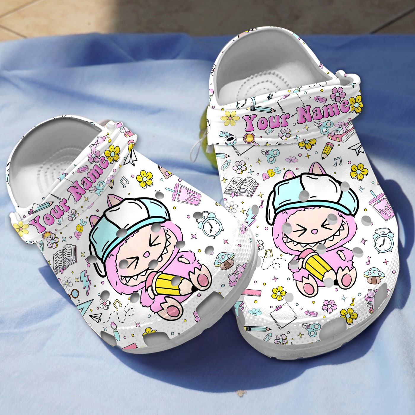 personalized happy pink labubu cartoon clogs for kids 26 adults tr6dr
