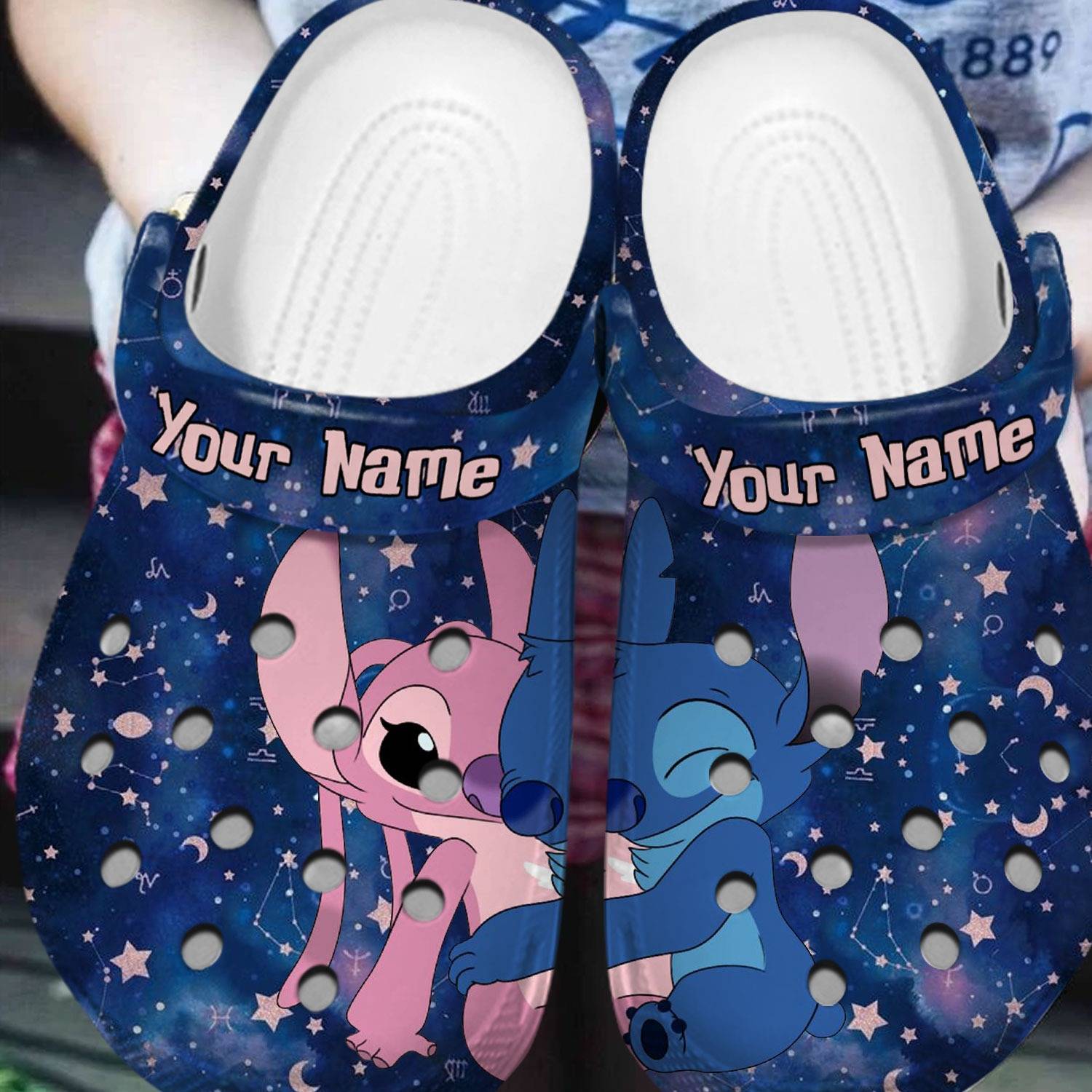 personalized hugging couple stitch and angel romantic clogs shoes nu3bu