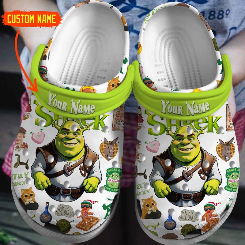 personalized shrek cartoon white clogs for kids 26 adults 5bsgb