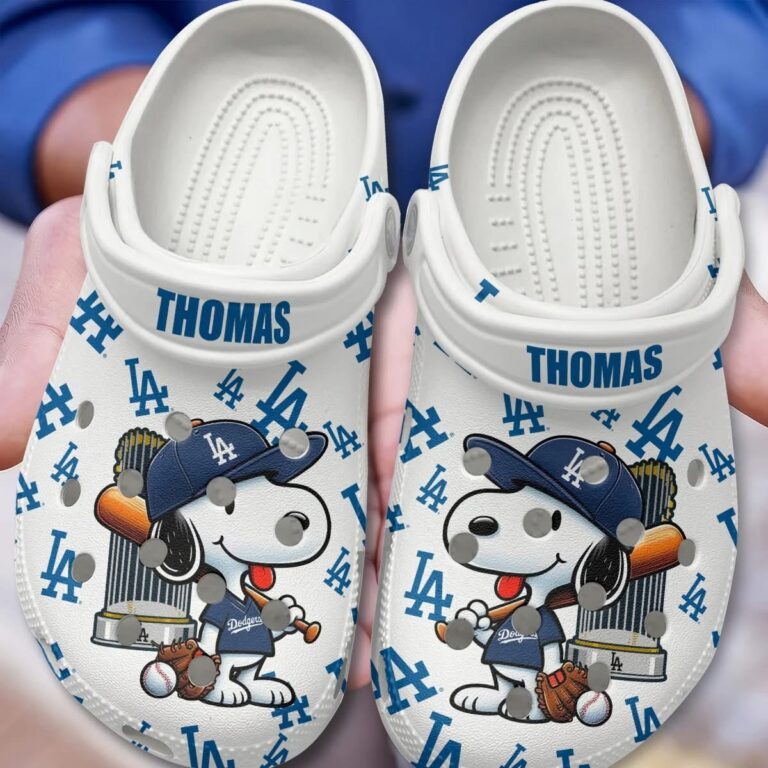 personalized snoopy los angeles dodgers baseball team clogs shoes for kids 26 adults pqljm