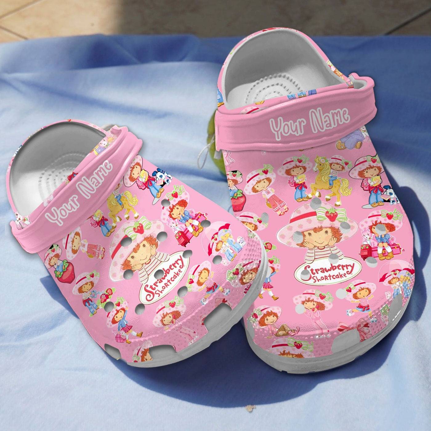 personalized strawberry shortcake cartoon pink clogs for kids 26 adults vqajh