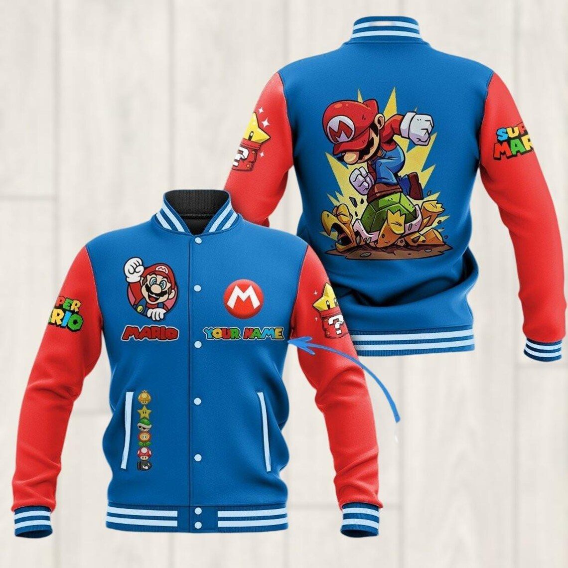 personalized super mario colorful baseball jacket robxd
