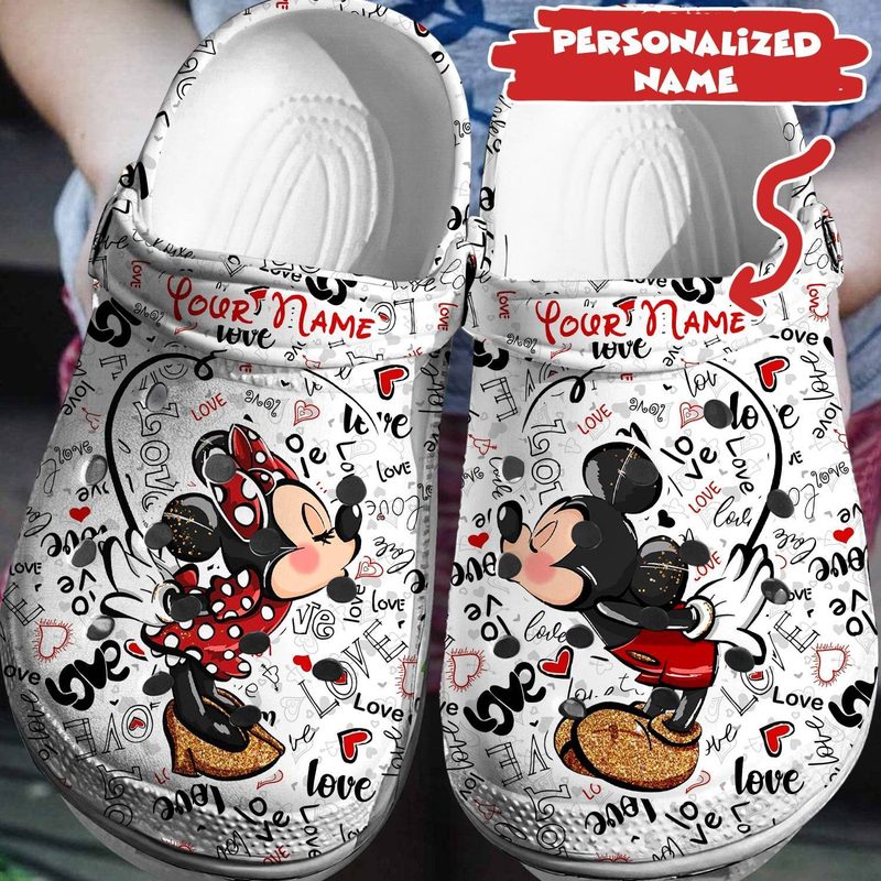 personalized sweet couple mickey and minnie kissing clogs 7zoot