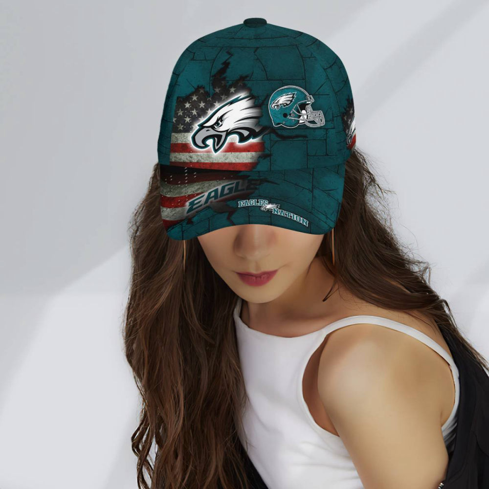 philadelphia eagles american flag metal printed baseball classic cap men hat 3