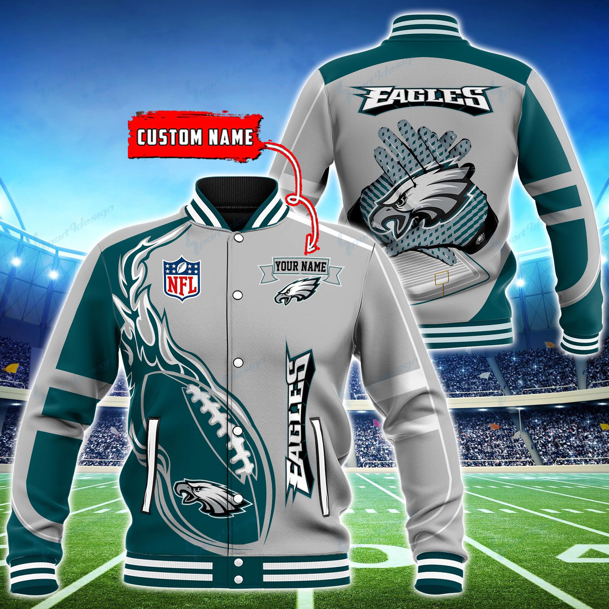 philadelphia eagles personalized baseball jacket bg24 hppck