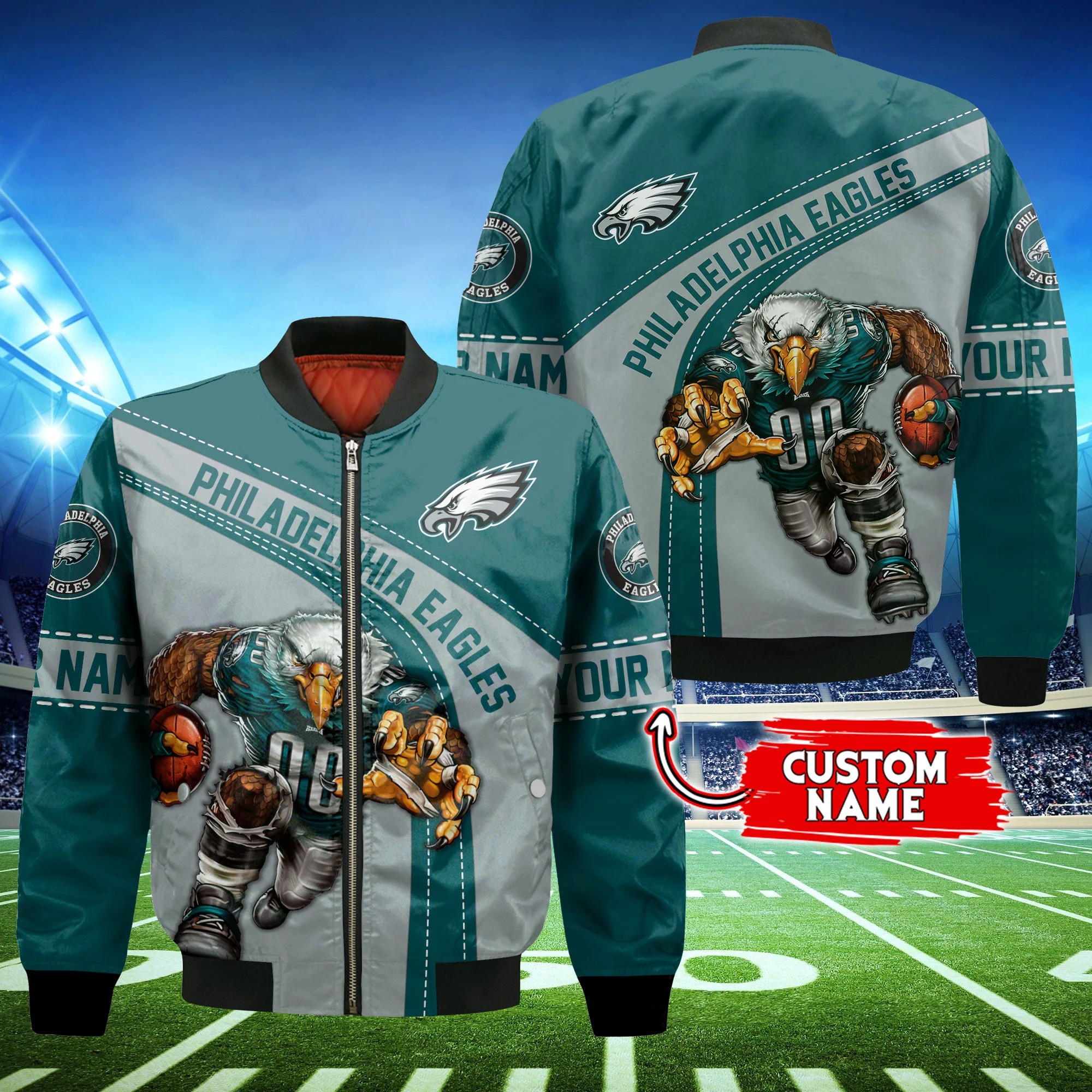 philadelphia eagles personalized thick bomber jacket cs133 y0bzy
